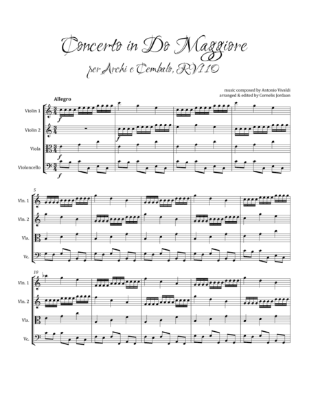A. VIVALDI : Concerto in Do Maggiore RV110, a new arrangement for string orchestra (arr. Cornelis Jordaan)