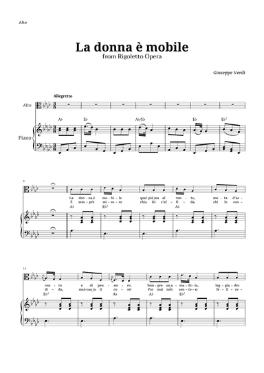 La donna è mobile in A-flat major for Contralto and Piano (arr. Langanho)