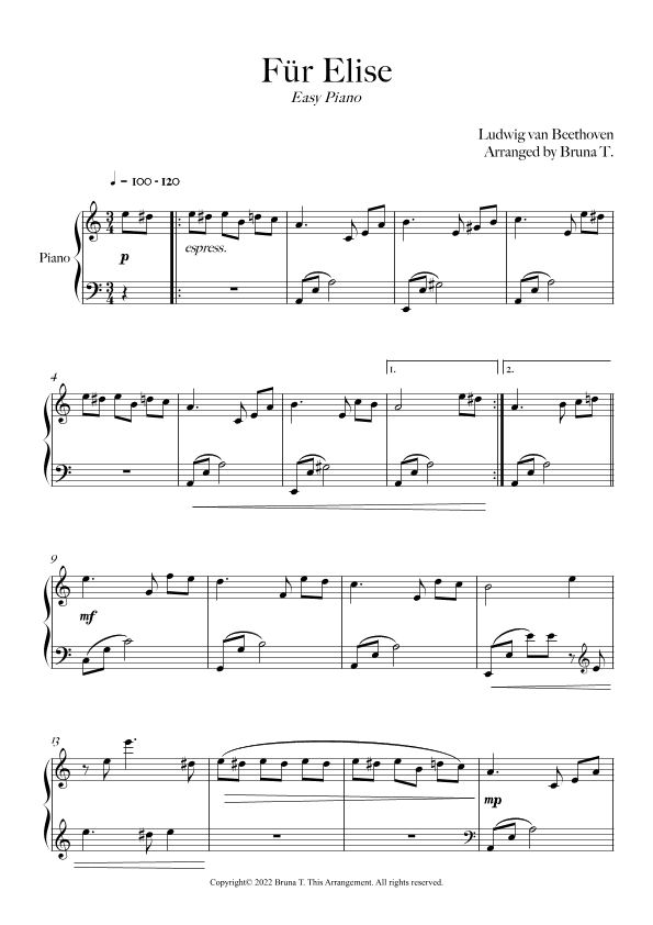 Fur Elise (Super Easy Piano) (arr. Bruna T.)