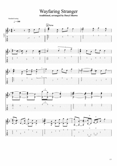Wayfaring Stranger (traditional), for solo fingerstyle guitar (arr. Daryl Shawn)