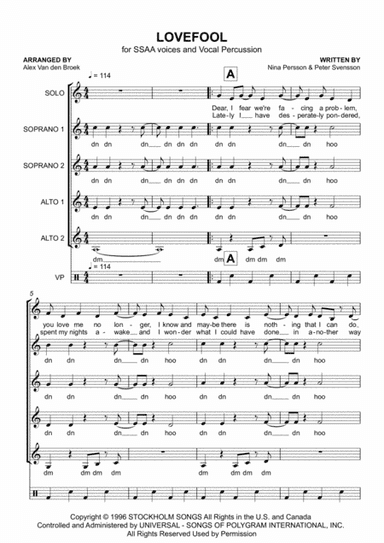 Lovefool (arr. Alex Van den Broek)