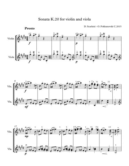 D. Scarlatti Sonata in E K.20 for violin and viola