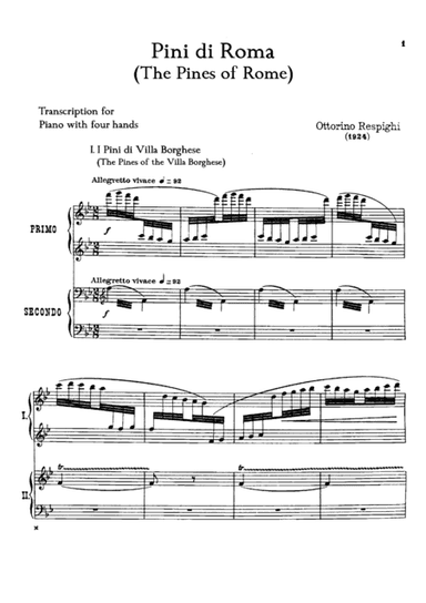 Respighi Pini di Roma, for piano duet(1 piano, 4 hands), PR811 (arr. Fukuhara)
