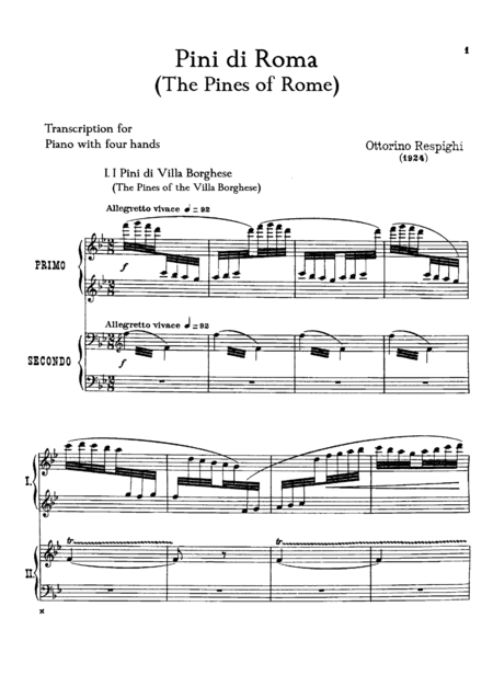 Respighi Pini di Roma, for piano duet(1 piano, 4 hands), PR811 (arr. Fukuhara)