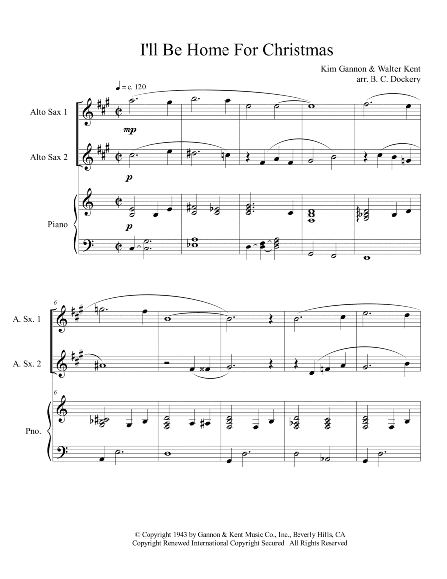 I'll Be Home For Christmas (arr. B. C. Dockery)