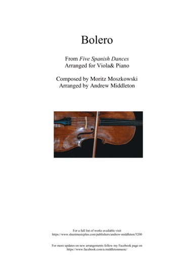 Bolero from Five Spanish Dances arranged for Viola and Piano (arr. Andrew Middleton)