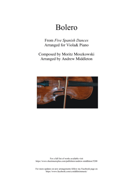 Bolero from Five Spanish Dances arranged for Viola and Piano (arr. Andrew Middleton)