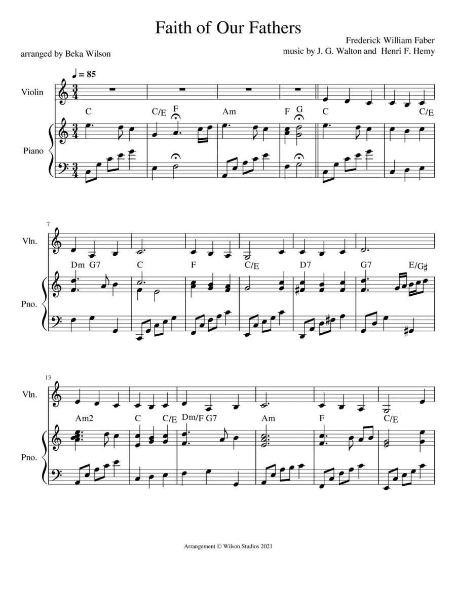 Faith of Our Fathers--violin solo (arr. Beka Wilson)