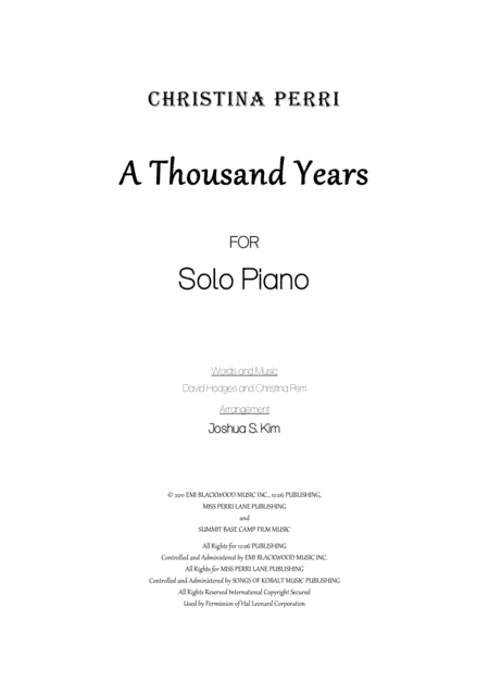 A Thousand Years (arr. Joshua Jun S. Kim)
