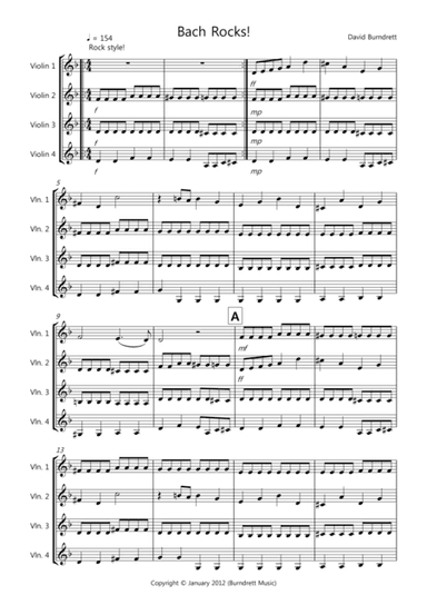 Bach Rocks! for Violin Quartet (arr. David Burndrett)