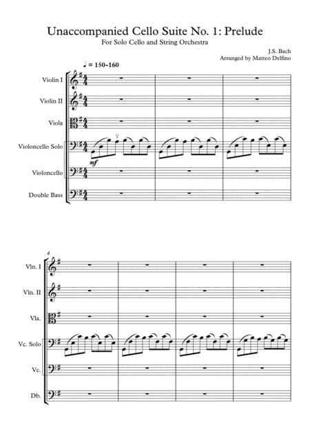 Unaccompanied Cello Suite No. 1: Prelude (Famous Cello Song) [String Orchestra] (arr. Matteo Delfino)