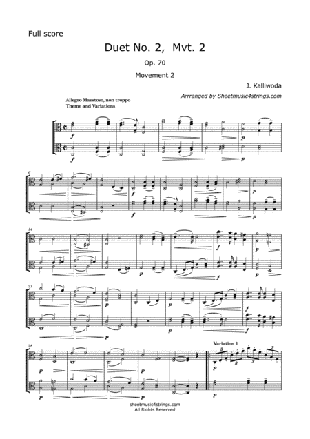 Kalliwoda, J. - Duet No.2, Mvt. 2, Op. 70 for Two Violas (arr. Linda Scott)