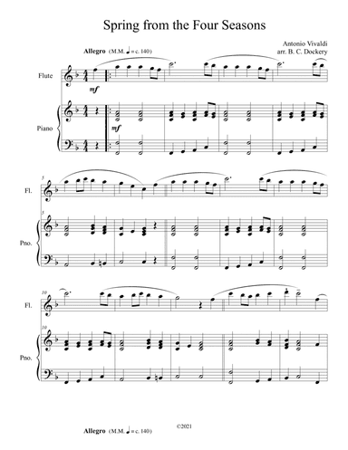 Spring from the Four Seasons (Flute Solo) with piano accompaniment (arr. B. C. Dockery)