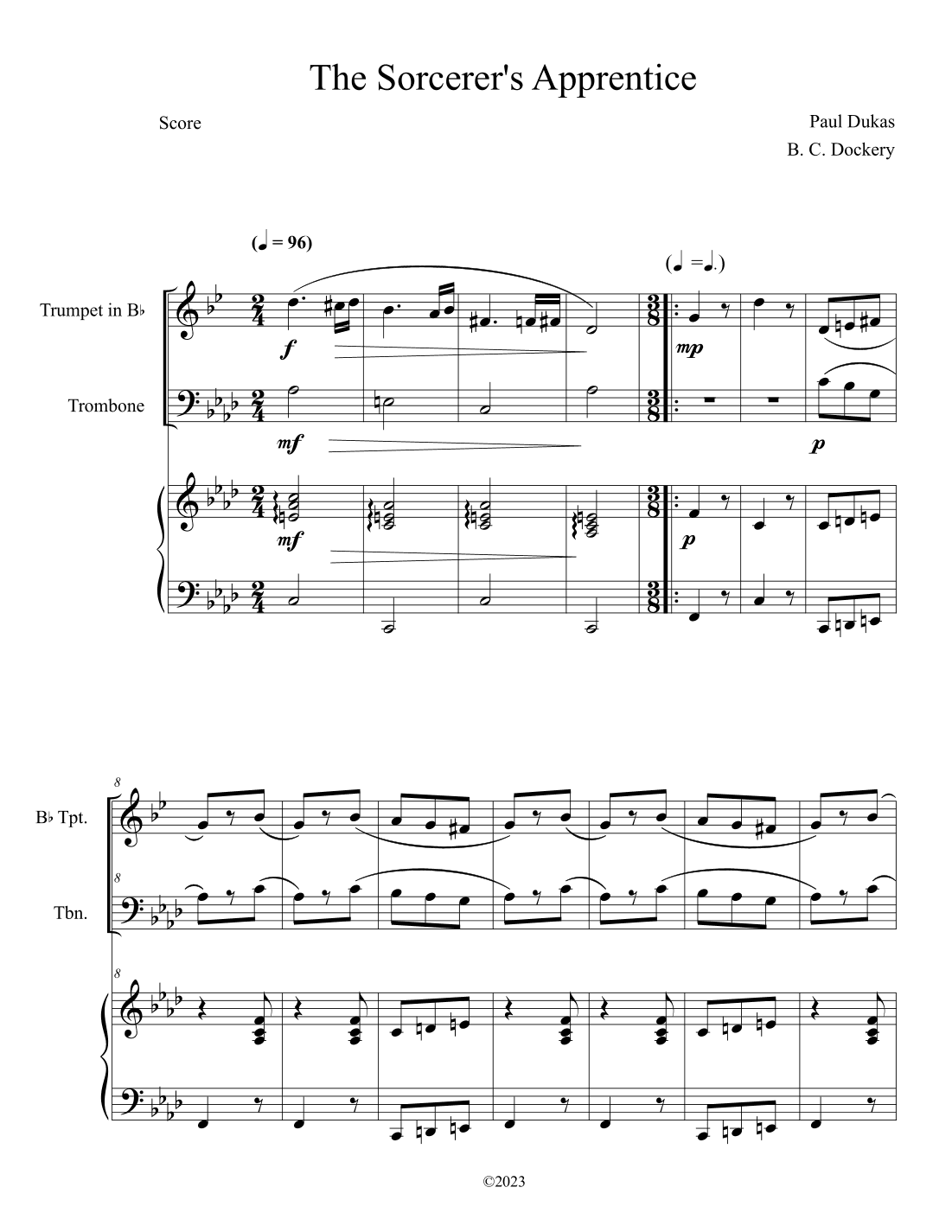 The Sorcerer's Apprentice (Trumpet and Trombone Duet with Piano Accompaniment) (arr. B. C. Dockery)