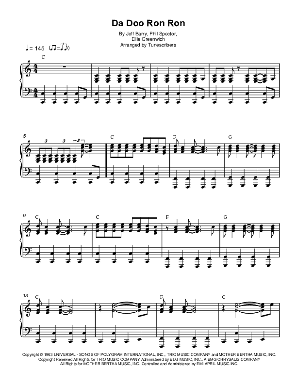 Da Doo Ron Ron (arr. Tunescribers)