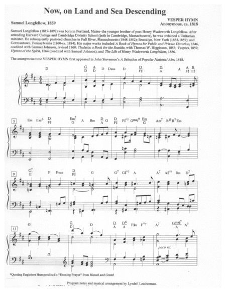 Now, on Land and Sea Descending (arr. Lyndell Leatherman)