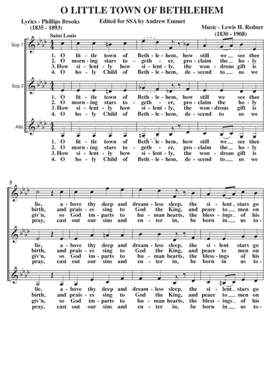 O Little Town Of Bethlehem (St. Louis) A Cappella SSA (arr. Andrew Emmet)