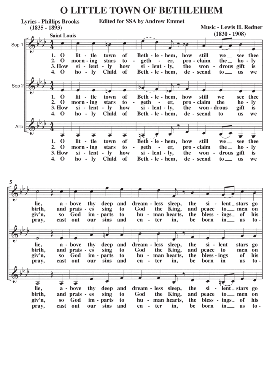 O Little Town Of Bethlehem (St. Louis) A Cappella SSA (arr. Andrew Emmet)