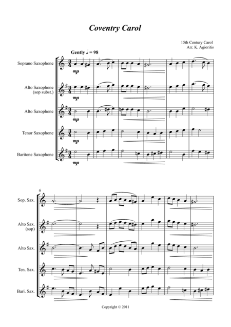 Coventry Carol - Jazz Carol for Saxophone Quartet (arr. K. Agioritis)