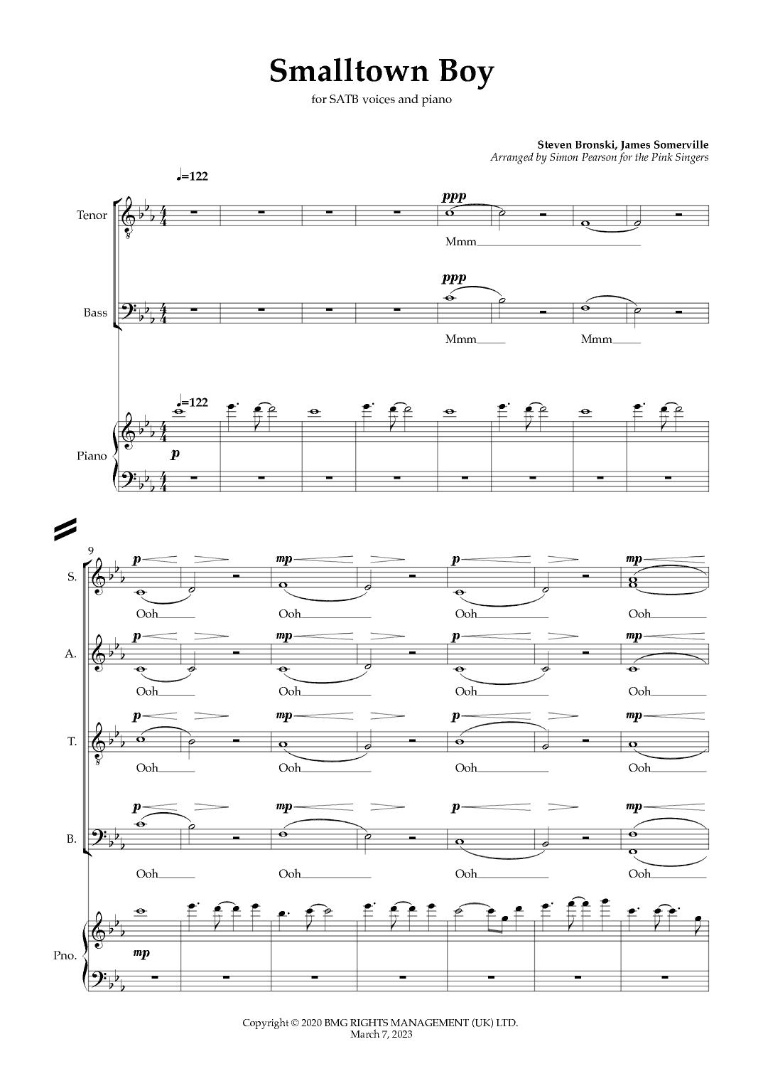 Smalltown Boy (arr. Arranged for the Pink Singers by Simon Pearson)