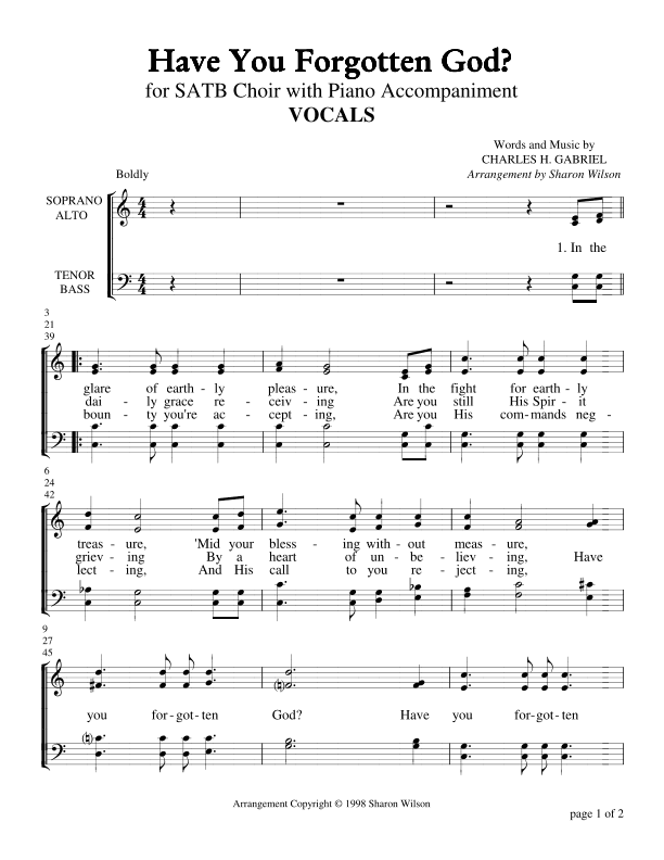 Have You Forgotten God? (for SATB Choir with Piano Accompaniment) (arr. Sharon Wilson)