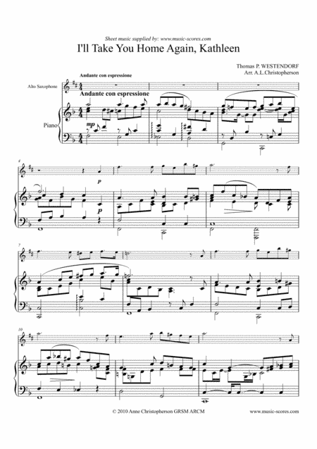 I will Take you Home Kathleen - Alto Saxophone and Piano (arr. Anne Christopherson GRSM ARCM)