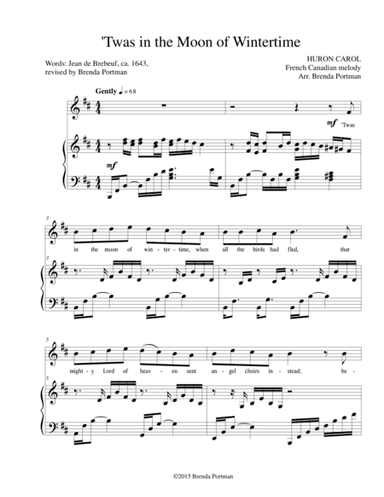 Twas in the Moon of Wintertime (HURON CAROL), High Voice, arr. Brenda Portman (arr. Brenda Portman)
