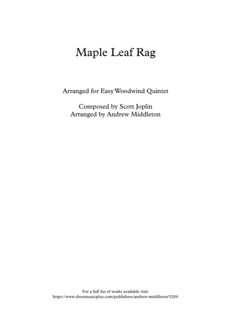 Maple Leaf Rag arranged for Easy Wind Quintet (arr. Andrew Middleton)