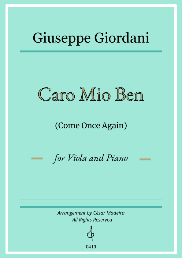 Caro Mio Ben (Come Once Again) - Viola and Piano (Full Score and Parts) (arr. César Madeira)