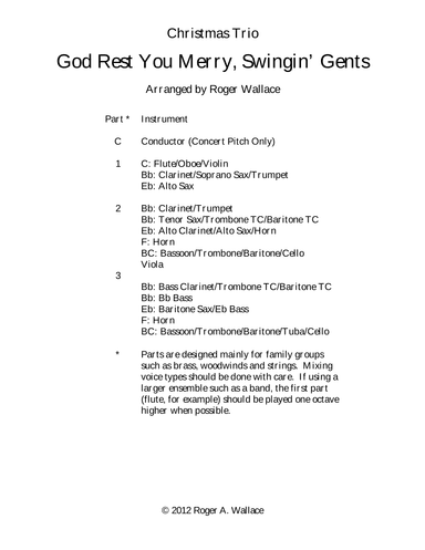 God Rest You Merry, Gentlemen (Clarinet Trio) (arr. Roger Wallace)