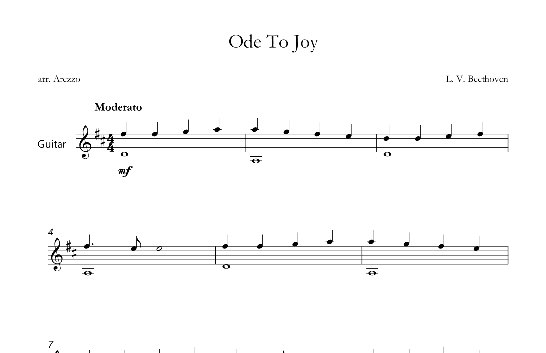 ode to joy in d guitar sheet music - arezzo sheet music engraver for beginners (arr. Arezzo Music)