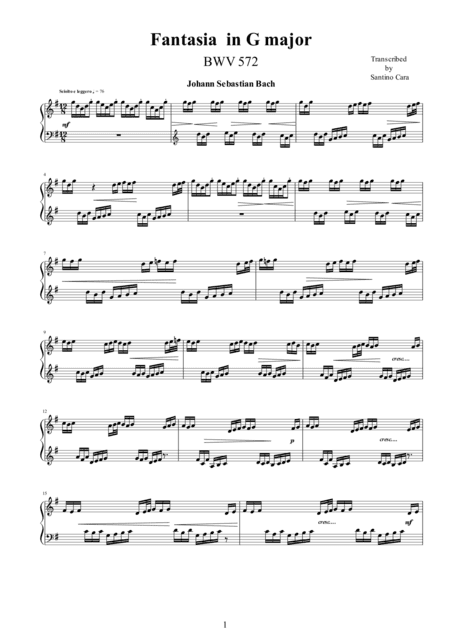Fantasia in G major BWV 572 (arr. Santino Cara)