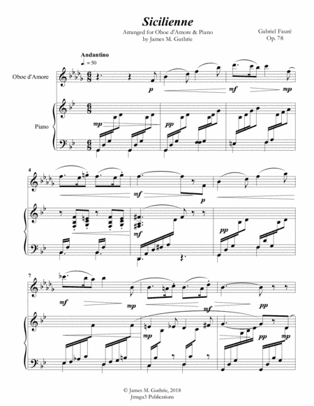 Fauré: Sicilienne for Oboe d'Amore & Piano (arr. James M. Guthrie, ASCAP)