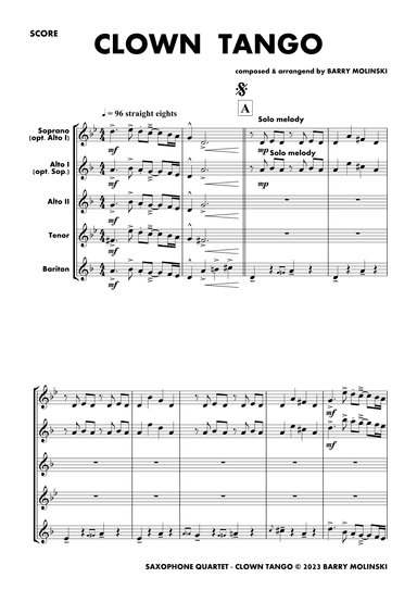 CLOWN TANGO - SAXOPHONE QUARTET (Barry Molinski)