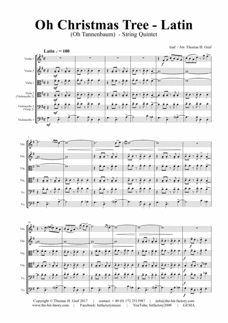 Oh Christmas tree - Latin - (Oh Tannenbaum) - String Quintet (arr. Thomas H. Graf)