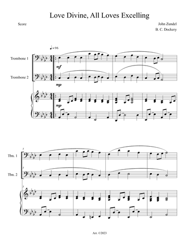 Love Divine, All Loves Excelling (Trombone Duet with Piano Accompaniment) (arr. B. C. Dockery)