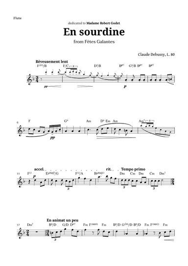 En sourdine by Debussy for Flute and Chords (arr. Langanho)