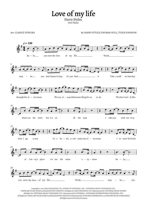 Love Of My Life (arr. Clarice Pereira)