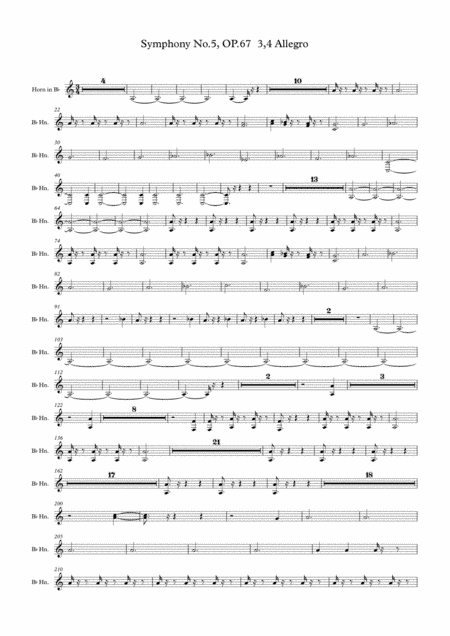 Beethoven symphony No.5 - 3,4rd Movement (Transposed Horn in Bb) (arr. Jay Heo)