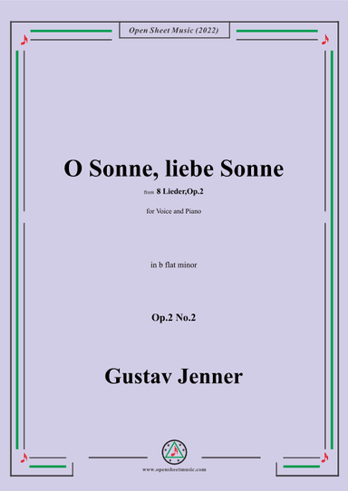 Jenner-O Sonne,liebe Sonne,in b flat minor,Op.2 No.2 (arr. OSM Press)