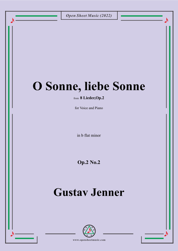 Jenner-O Sonne,liebe Sonne,in b flat minor,Op.2 No.2 (arr. OSM Press)