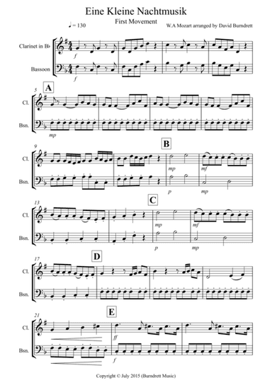 Eine Kleine Nachtmusik (1st movement) for Clarinet and Bassoon Duet (arr. David Burndrett)