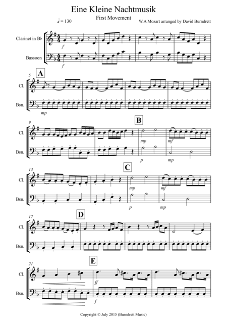 Eine Kleine Nachtmusik (1st movement) for Clarinet and Bassoon Duet (arr. David Burndrett)