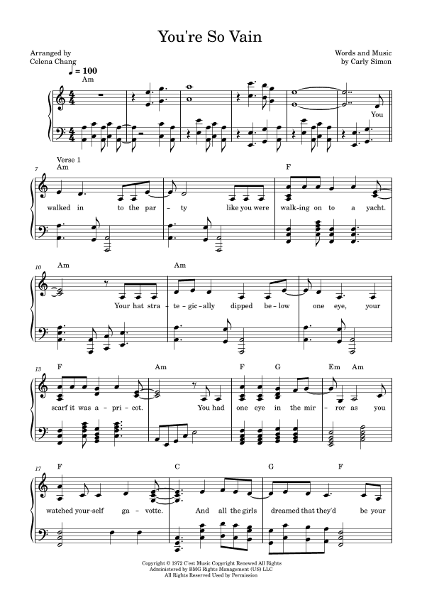 You're So Vain (arr. Celena Chang)
