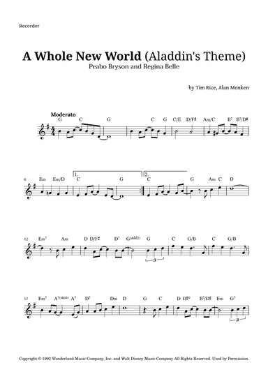 A Whole New World (aladdin's Theme) (arr. Langanho)