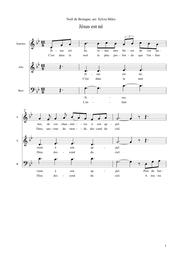 Jésus est né (arr. Sylvia Miles)