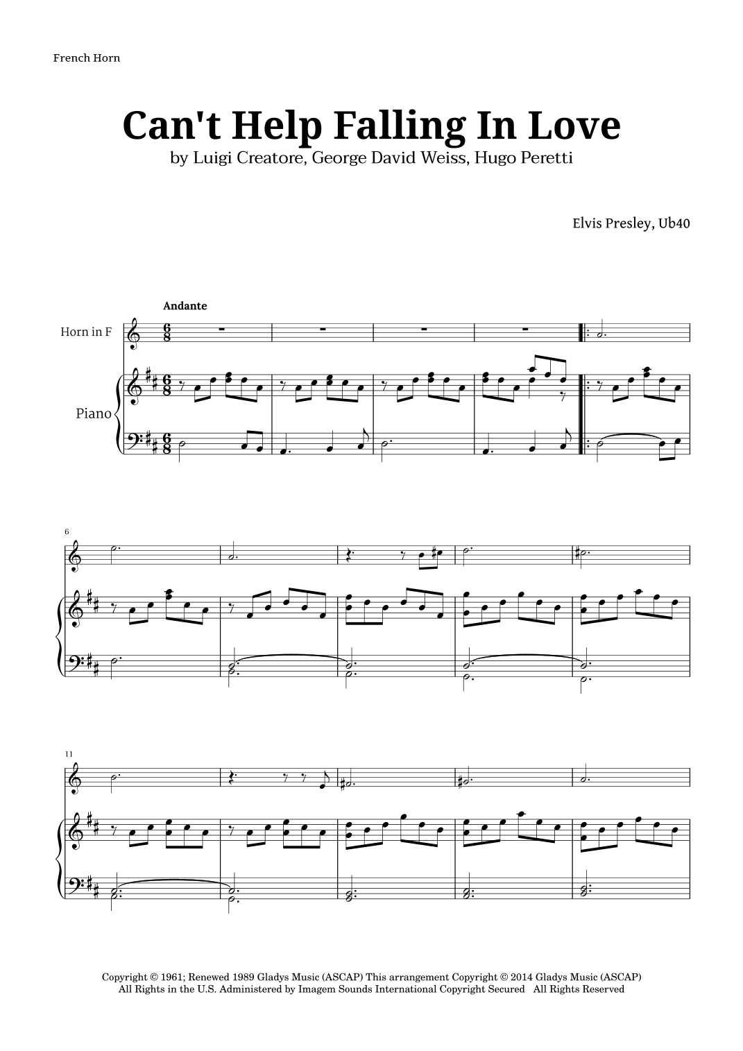 Can't Help Falling In Love (arr. Langanho)