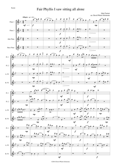 Fair Phyllis I saw sitting all alone for flute quartet (arr. David Warin Solomons)