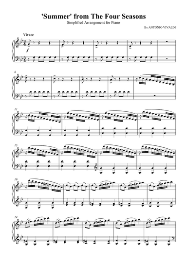 Summer from 'The Four Seasons' (Simplified, Solo Piano) (arr. SCMusic)