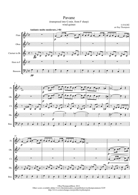 Fauré: Pavane Op.50 (transposed into G minor) - wind quintet (arr. Ray Thompson)